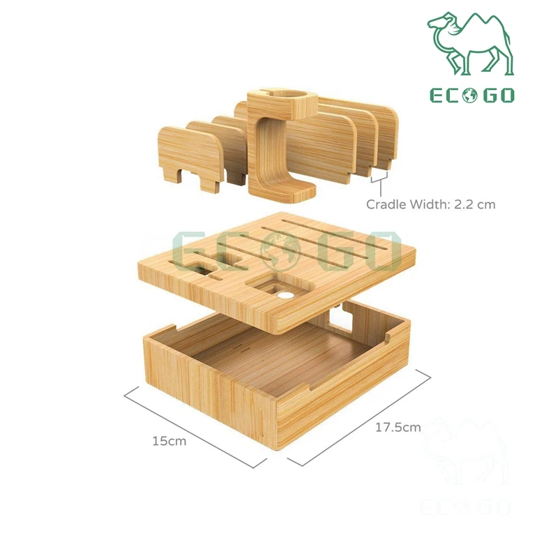 Bamboo Desktop Charging Organizer Multi Device Charging Station Dock For iPhone iPad Smartphone Tablets Trendy Charging Dock