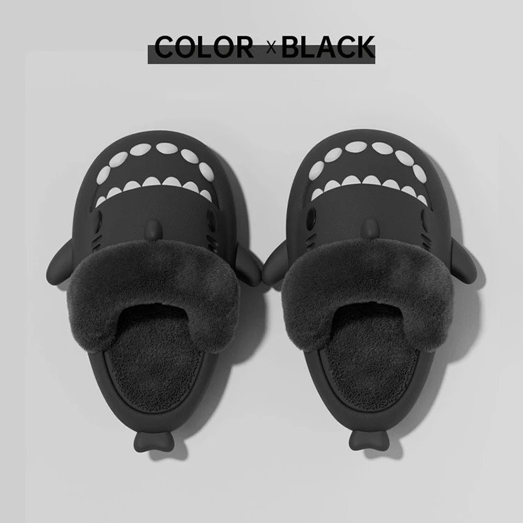 Lovely Cartoon Animal Style Winter Warm Funny Detachable Fur Insole Shark Slides Slippers