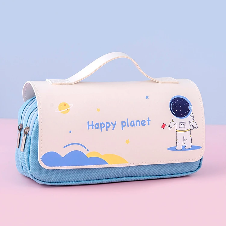 New Style Cartoon School Cute Portable Large Capacity Creative Handbag Child Multi-functional Spaceman Box Pencil Bag