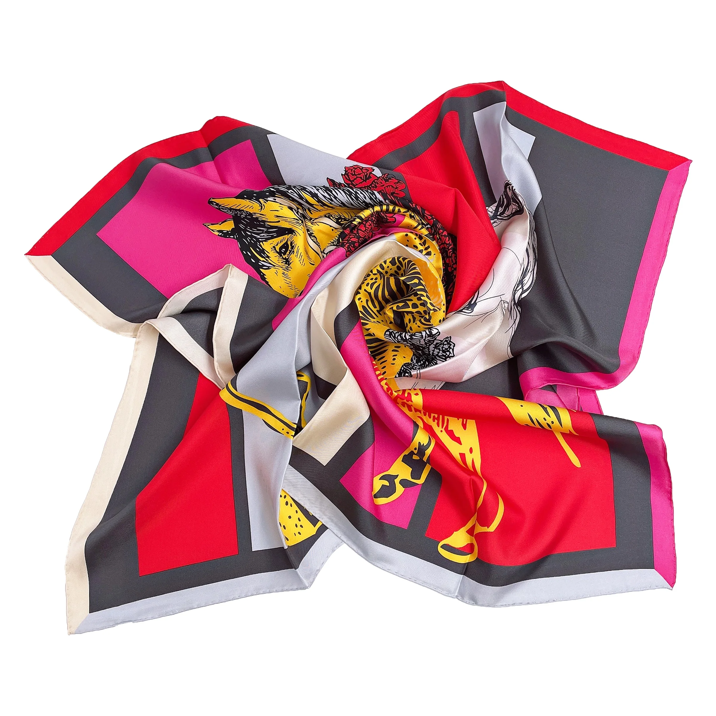 
OEM Wholesale High Quality 100% Natural Silk Printed Scarves Graceful Ladies Party Custom digital Printed Satin Silk Scarf 