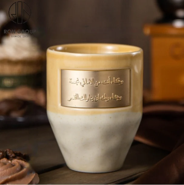 Wholesales turkish handmade custom logo tea cup arabic espresso cappuccino latte ceramic coffee cup with  sheet cooper