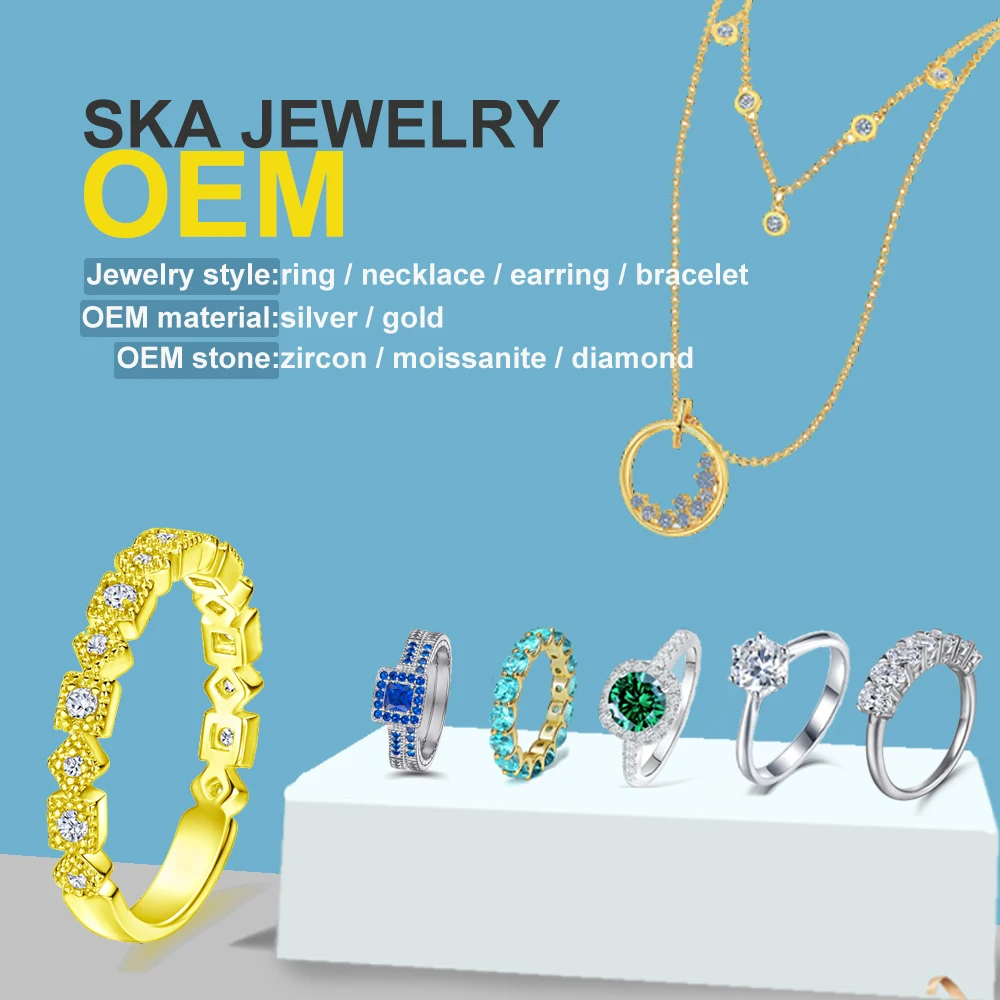 SKA wholesale 925 Sterling Silver two Row micro CZ Diamond White gold Bridal Wedding ring set for women
