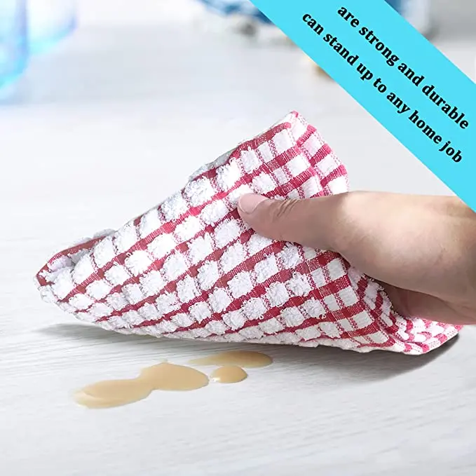 Grid pattern Cotton yarn blend dish wash rags Absorbent remove oil stains Cleaning Cloth Kitchen Towel