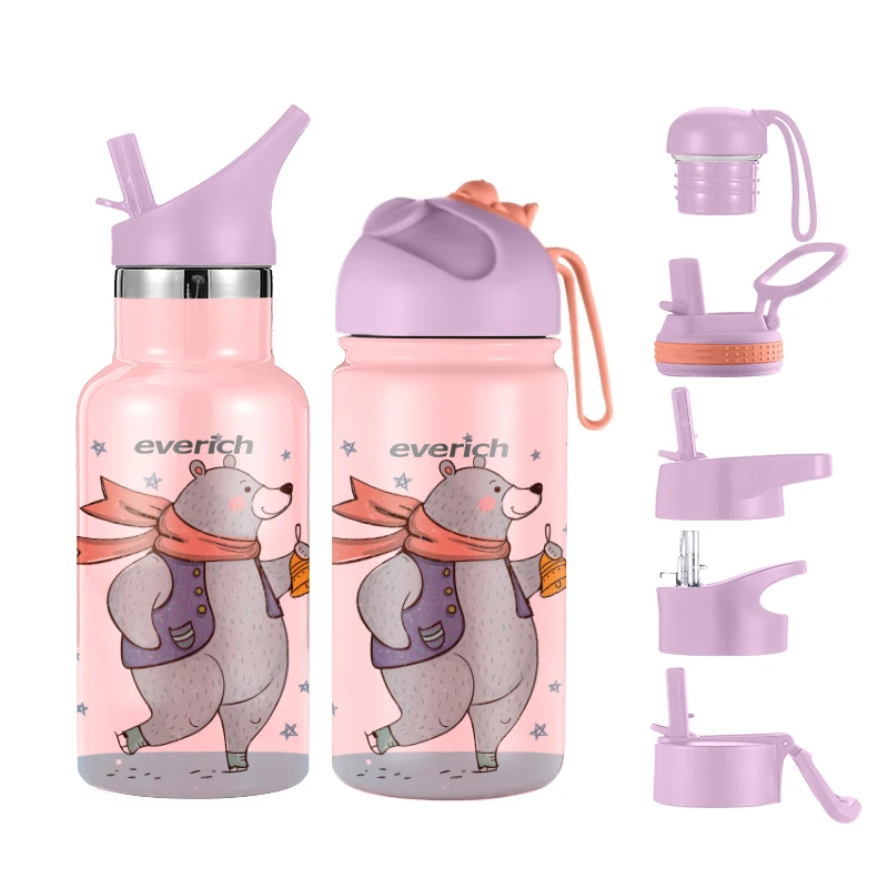 14oz double wall food grade stainless steel vacuum insulated kids water bottle bpa free chubby cup with straw lid