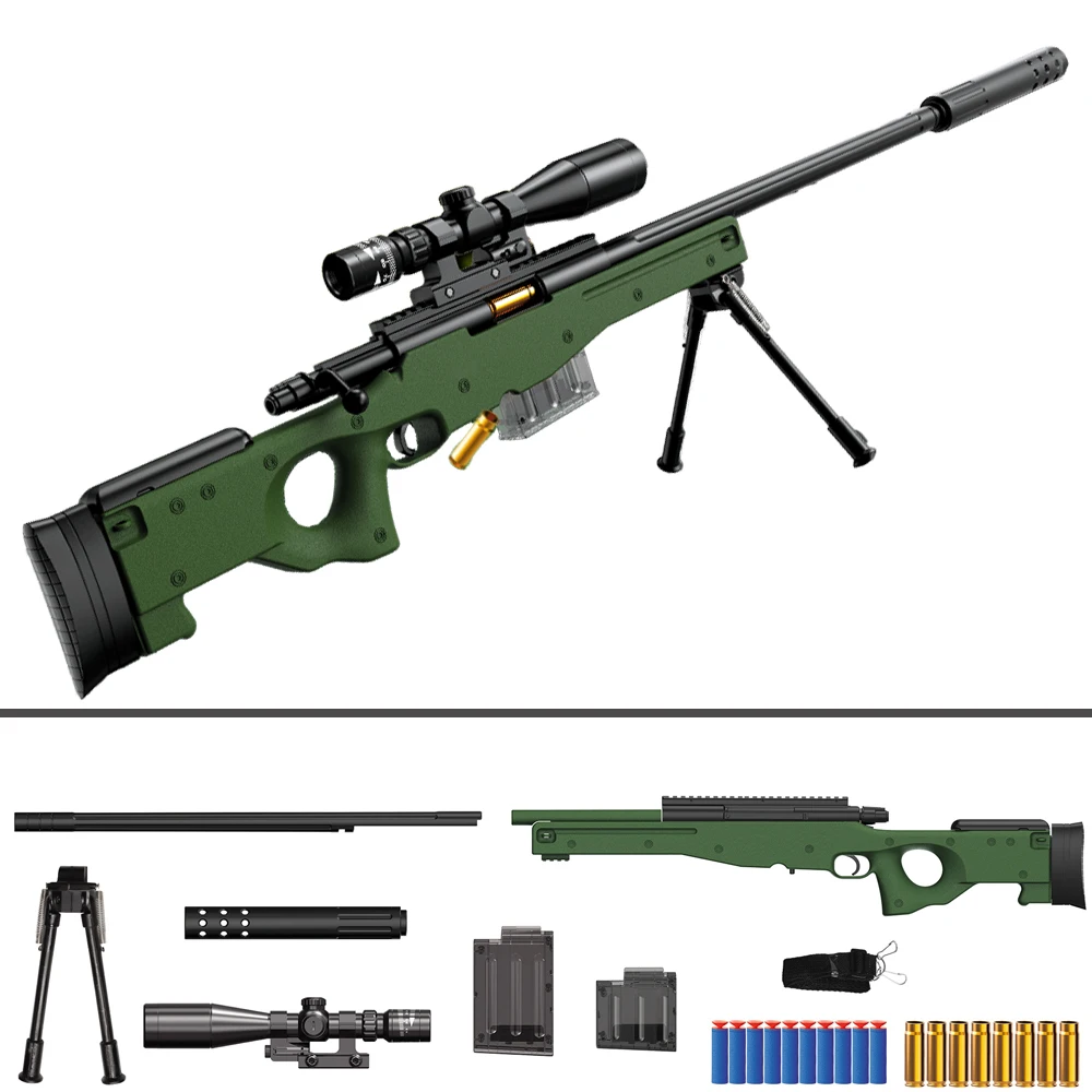 2024 hot selling product metal assembled manual jumping shell softball AWM toys EVA soft bullet gun model armas de fuego real