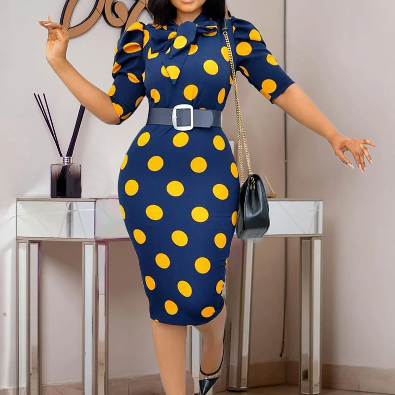 Plus Size Skinny Short Sleeves Hip Vestidos Women Black Robes Elegant Work Wear Office Ladies Bodycon Pencil Career Dresses