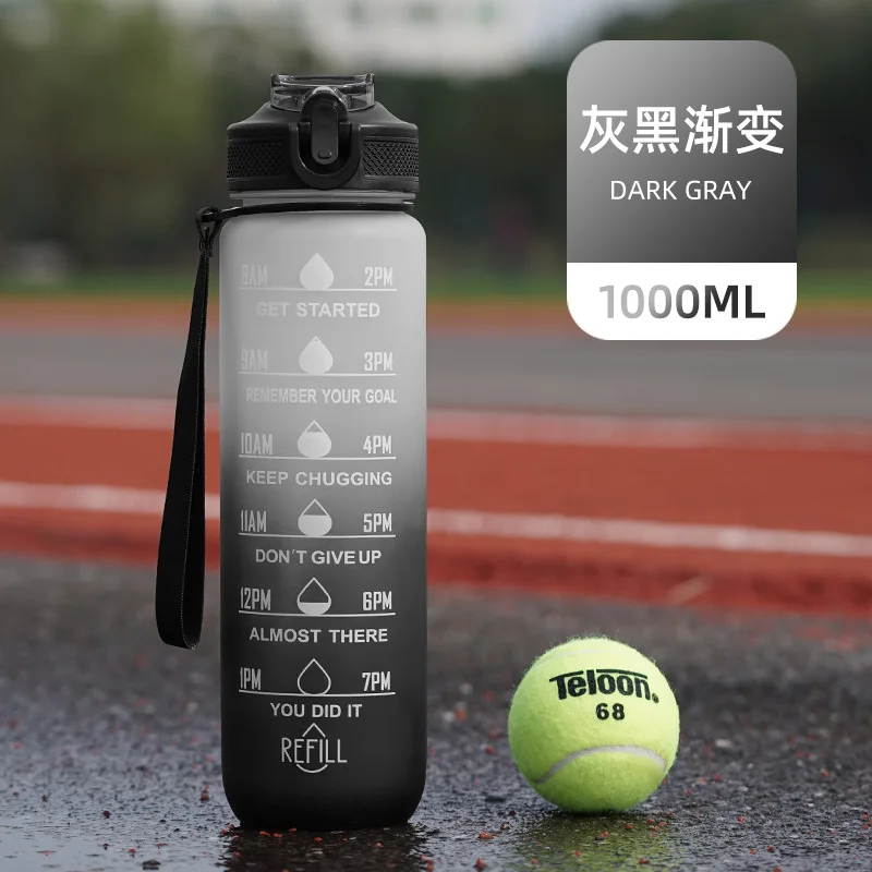 1L 32 oz Straw Strainer Filter Gym Fitness Sports BPA Free Tritan Motivational Water Bottle With Time Marker
