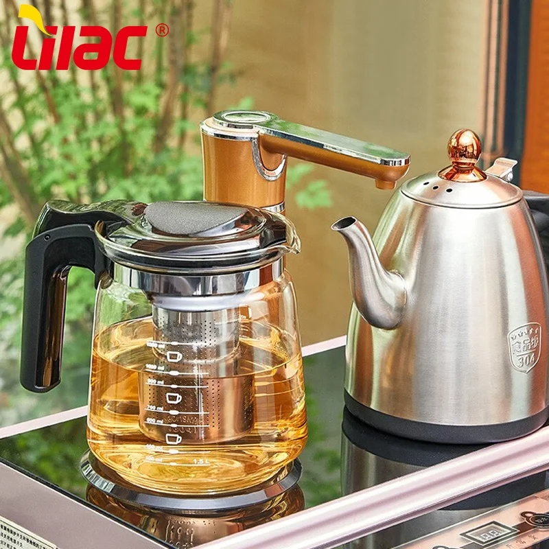Lilac BSCI SGS LFGB 1500ml low cost gift packaging style unique cover coffee tea pot set glass teapot