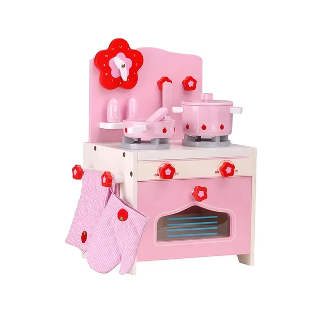 wooden kitchen set kids children pink stove wooden play toy set with accessories