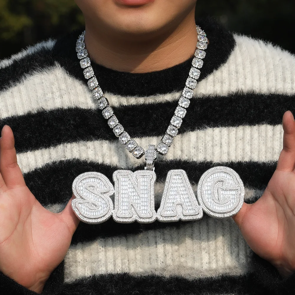 Luxury Fine Body Jewelry European and American Hip Hop Cz diamond Solder Capital Letter Name Plate Name Necklace Customized