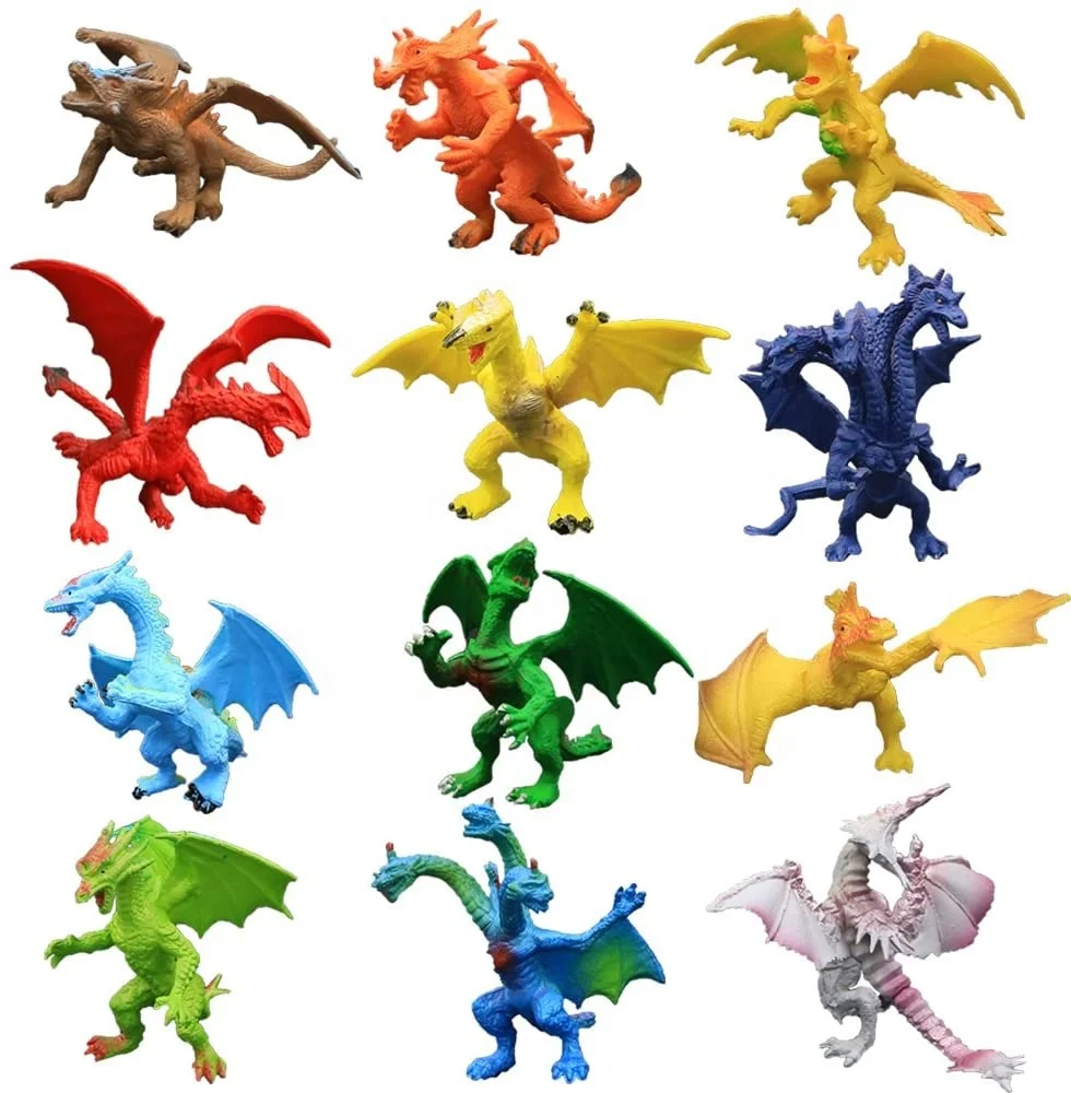 Hot Sale Realistic Dragon Figures 12 Piece Kids Vinyl Plastic Dragon Toys