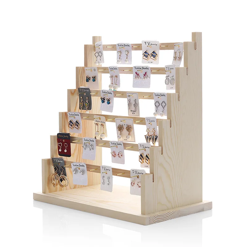For the sale of earrings, keychains, necklaces and other solid wood 4-layer detachable jewelry display stand