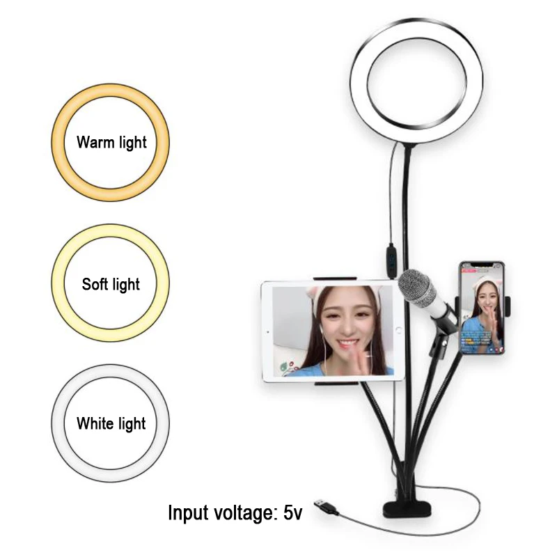 
4 in 1 Desktop Flexible Selfie Ring Light With Cellphone Holder Stand, Ring Light Stand For Live Stream & Makeup 