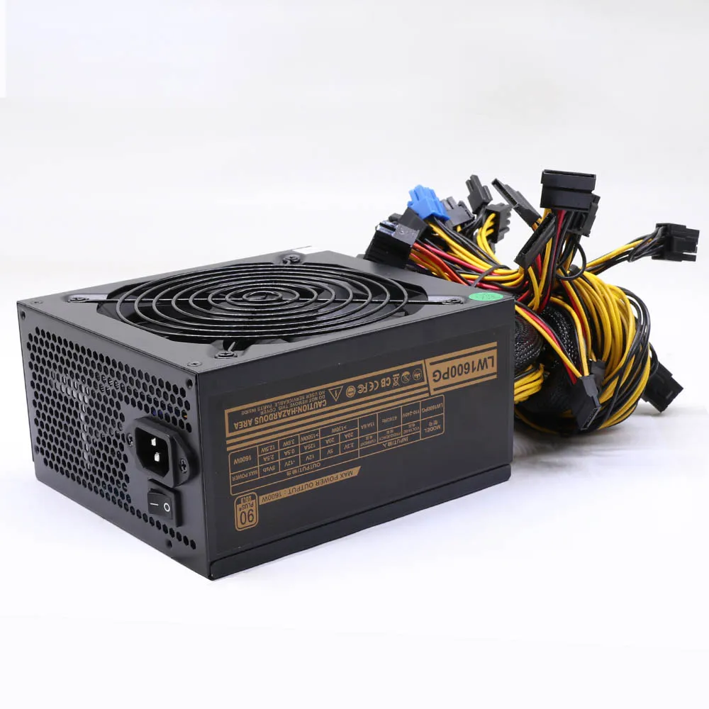 Блок питания ATX 1600 Вт, 1800 Вт для 6 GPU 90 Plus, золотой, 140 мм, охлаждающий вентилятор с адаптером 150 см с вилкой Стандарта США
