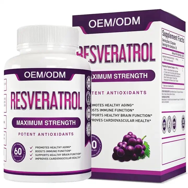 Biocaro OEM Health supplement resveratrol capsules anti-aging capsule support antioxidant and reduce blood cholesterol levels