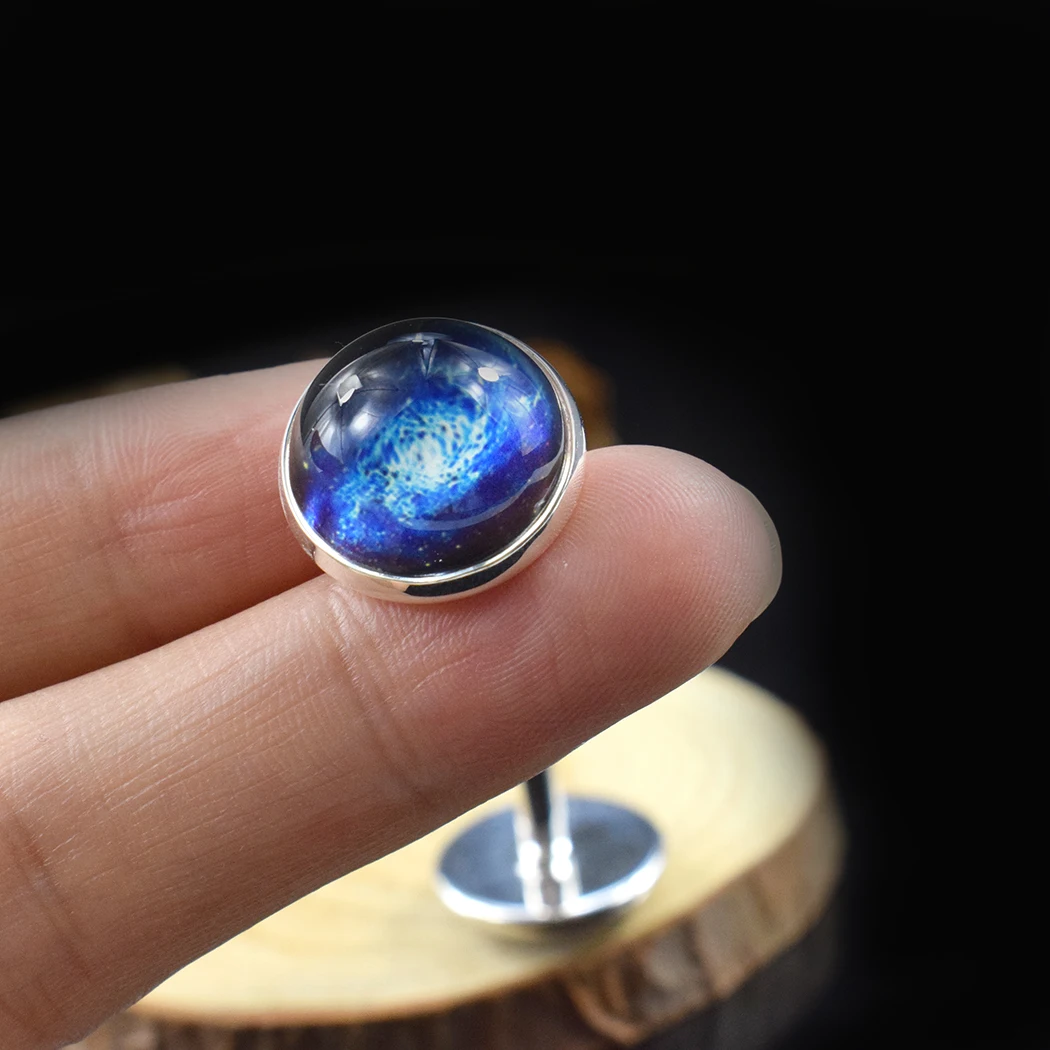 Luminous Devils Eye Cuff Links Gift Custom Wholesale Exquisite Colored Dragon Eye Silver Metal Cufflinks for Men