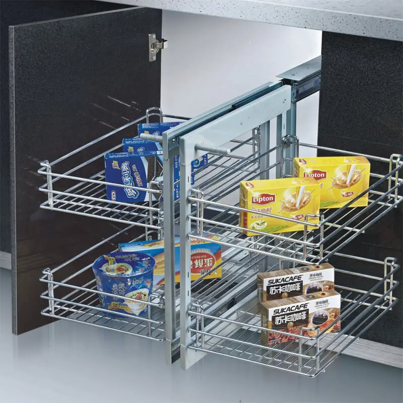 Luxury Modern Kitchen Life Solid Base and Soft-closing Runners Cabinet Magic Corner Storage Pull Out Basket Adjustable Baskets