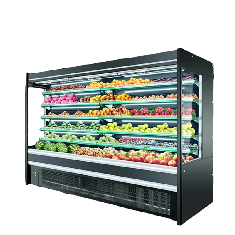 Supermarket Front Open Air Curtain Fruits Display Chiller Supermarket Refrigerator Showcase