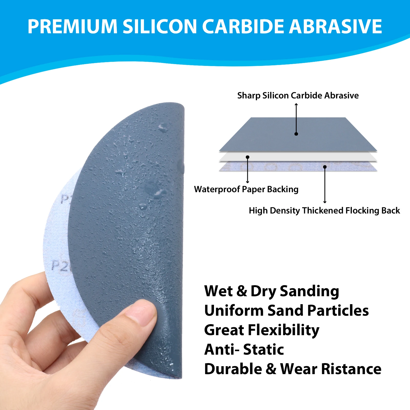 5inch 6inch 150mm Velcro 3000 Grit Sandpaper Silicon Carbide Wet Dry Waterproof Hook and Loop Sand Paper Sanding Discs for Wood