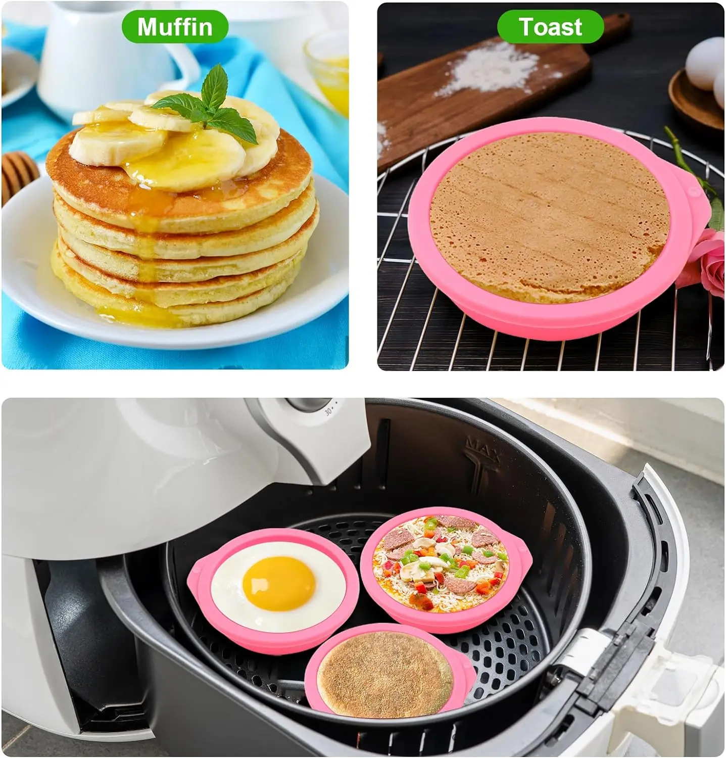4 inch Silicone Egg Molds Egg Bites Silicone Mold for Muffin Lids Toast Cake  Muffin Top 4 Pcs Air Fryer Egg Molds