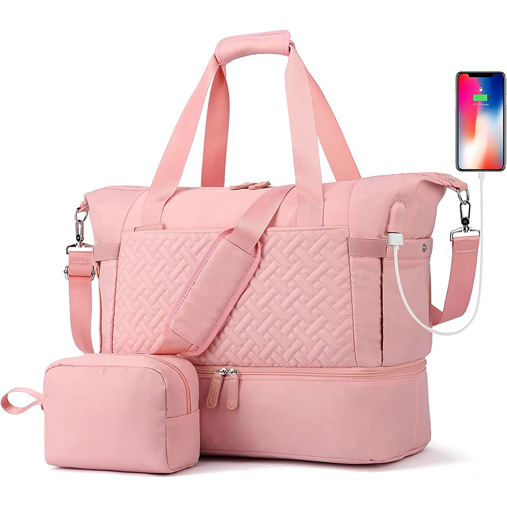 Personalized Quilted Weekender Travel Duffle Womens Dance Sports Duffel Bag With USB Charging Port