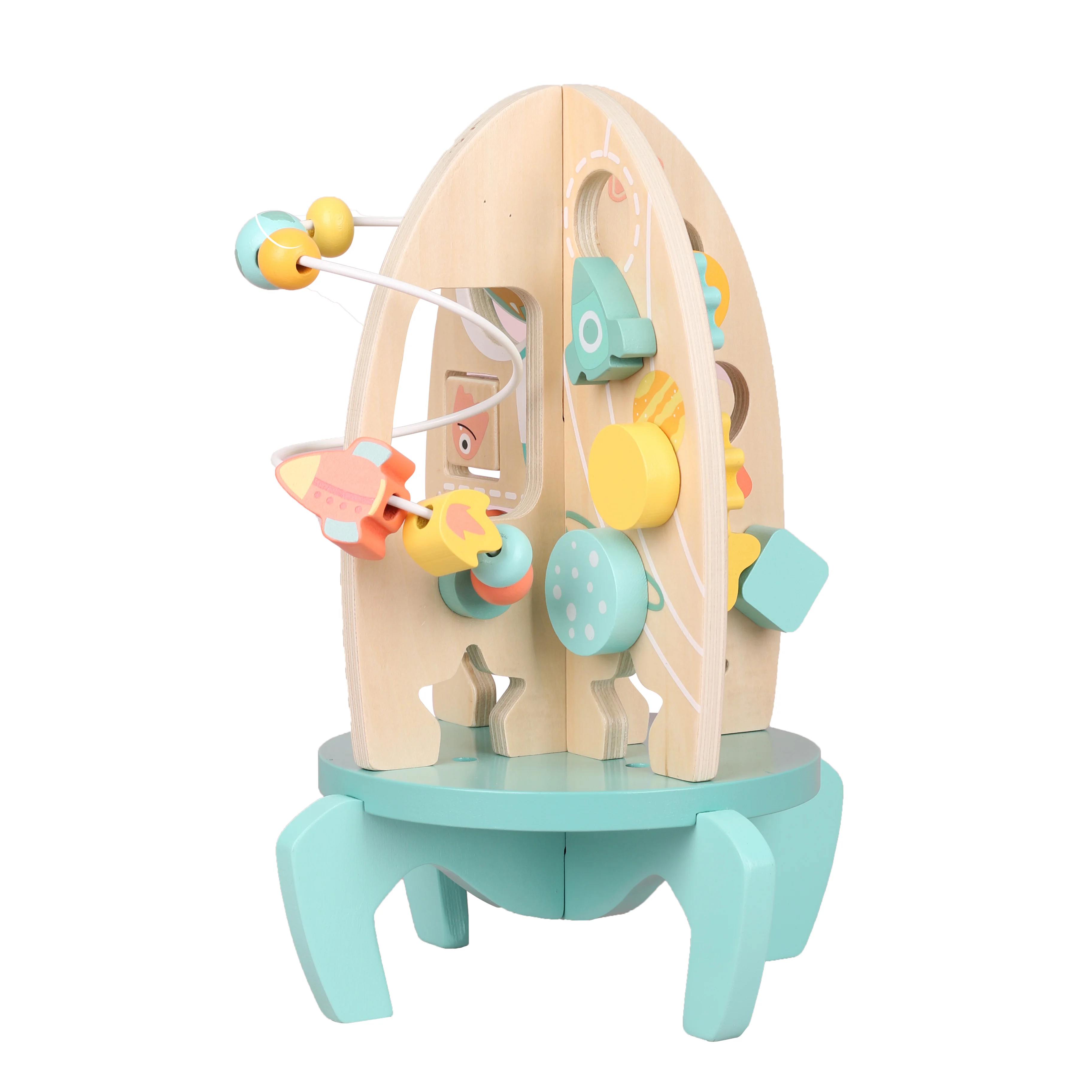Hot Sale Kids Multifunctional Early Education Wooden Activity Cube Educational Toys Wooden Rocket Toys