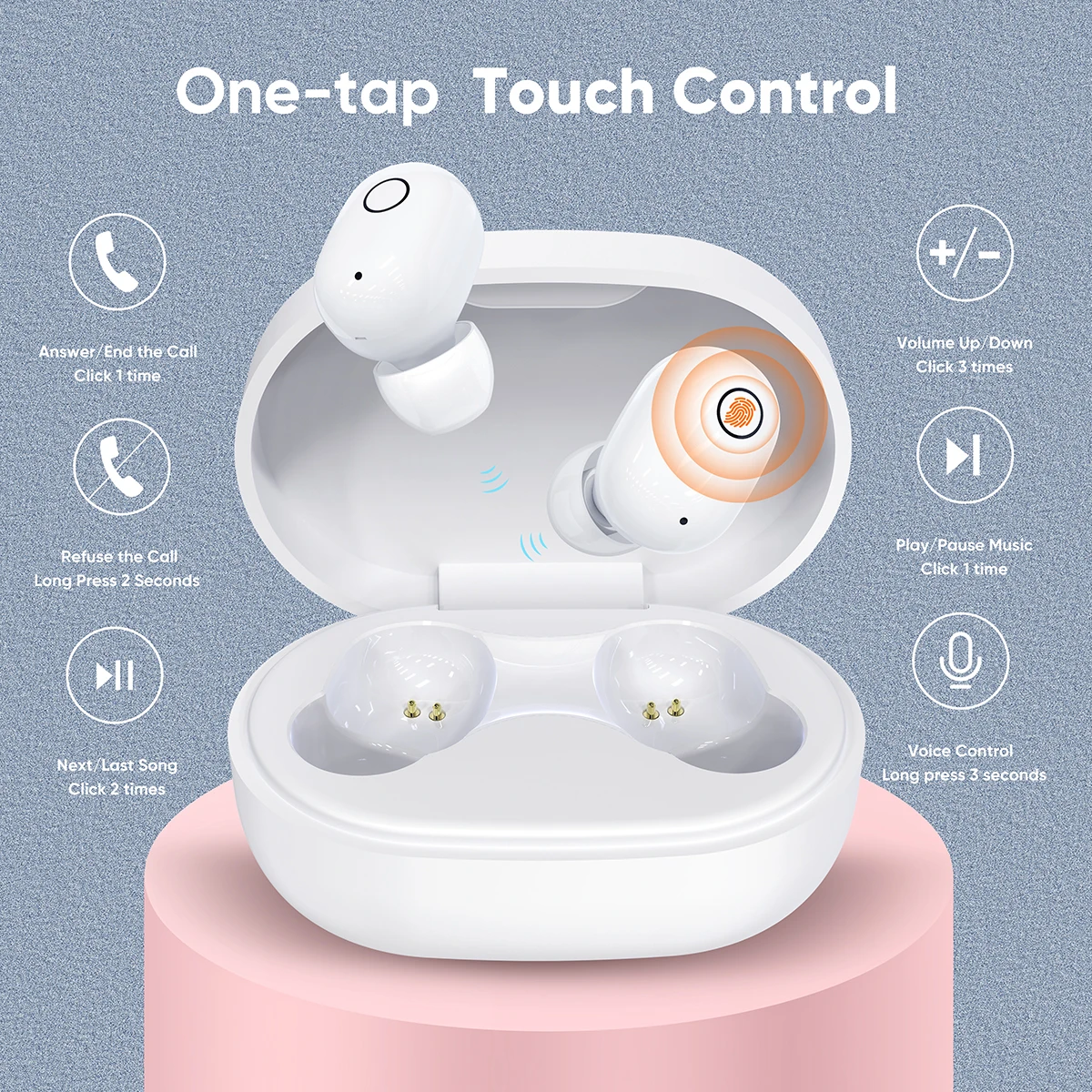 VIDVIE Mini Earphone TWS Headset Deep Bass Stereo Earbud Touch Control, Pocket Portable Wireless Headphone