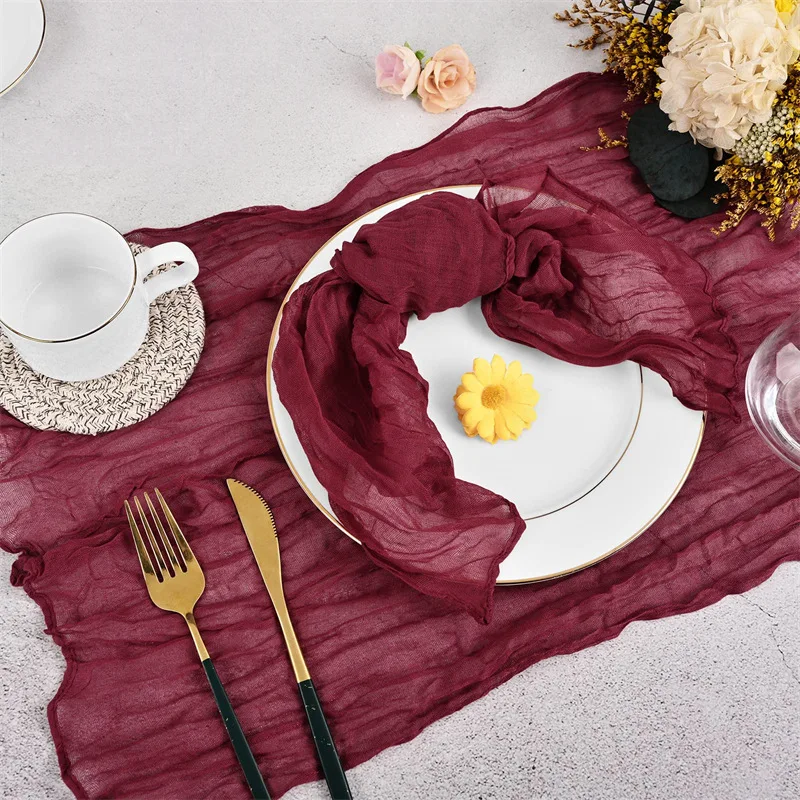 6 PCS Voile pleated napkin Country Bohemian table cloth decorated wedding party evening napkin placemat