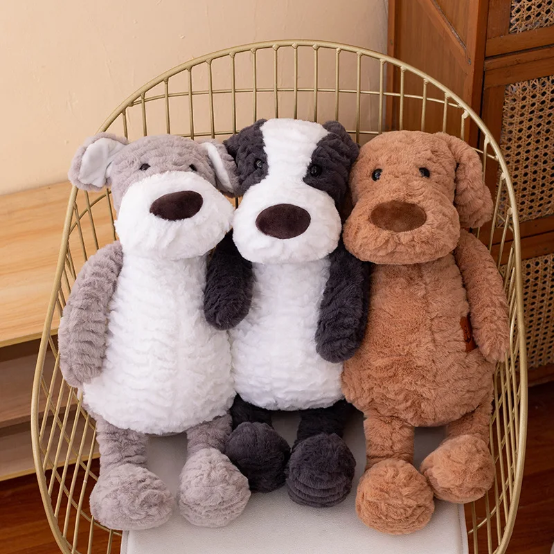 Plush Puppy Toy Cute Stuffed Animal Dog Kids Plush Toy Pillow Soft White Brown Dog Cuddly Toy Simulation Animal Doll