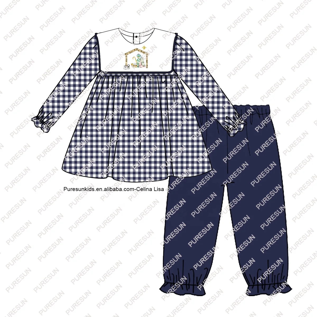 New design sailor collar little girls dresses Christmas French Knot embroidery toddler girls clothing baby girl dresses newborn