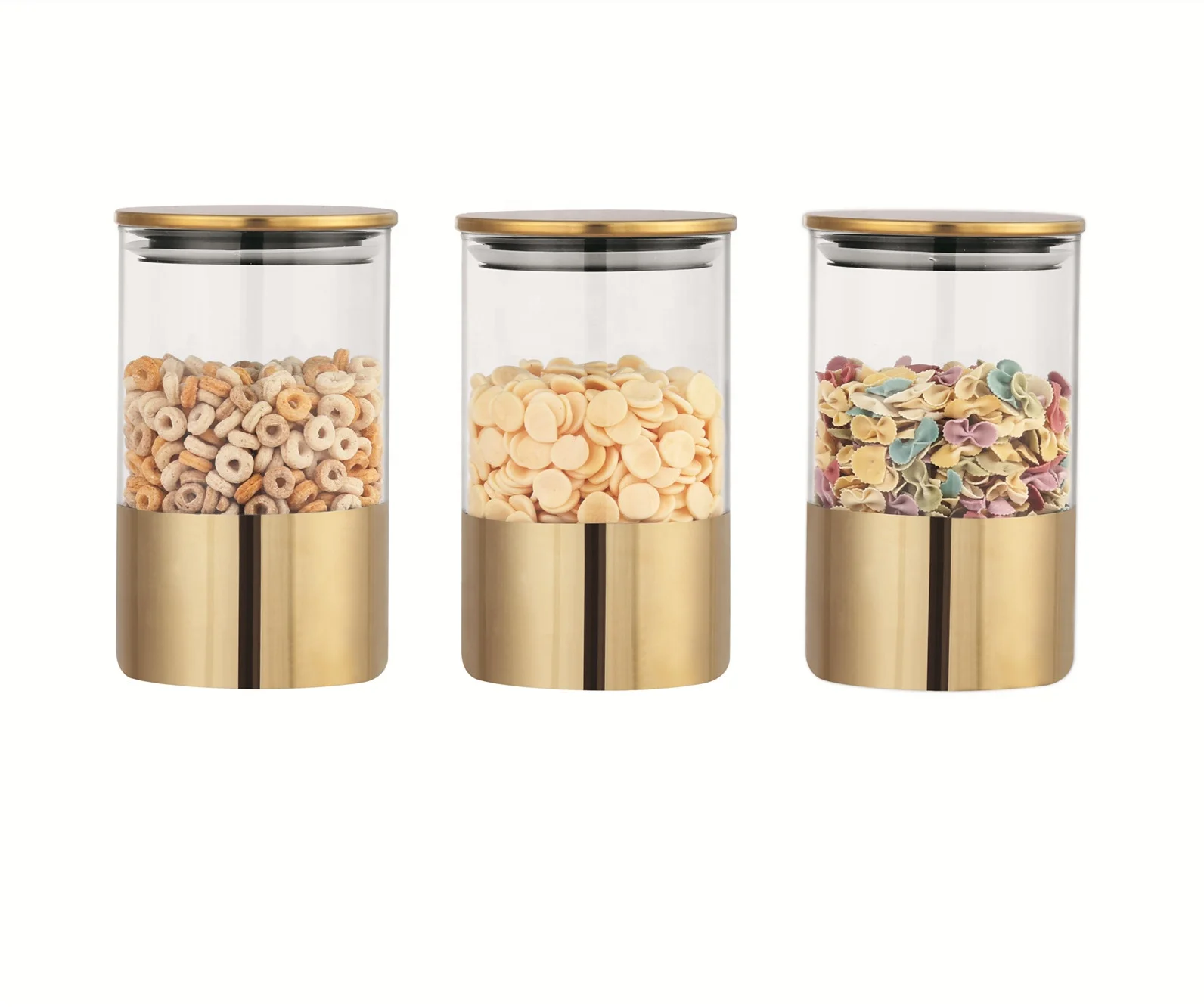 2023 Wholesale new wholesale kitchen storage high borosilicate golden glass food storage jar with metal gold lid for home decor