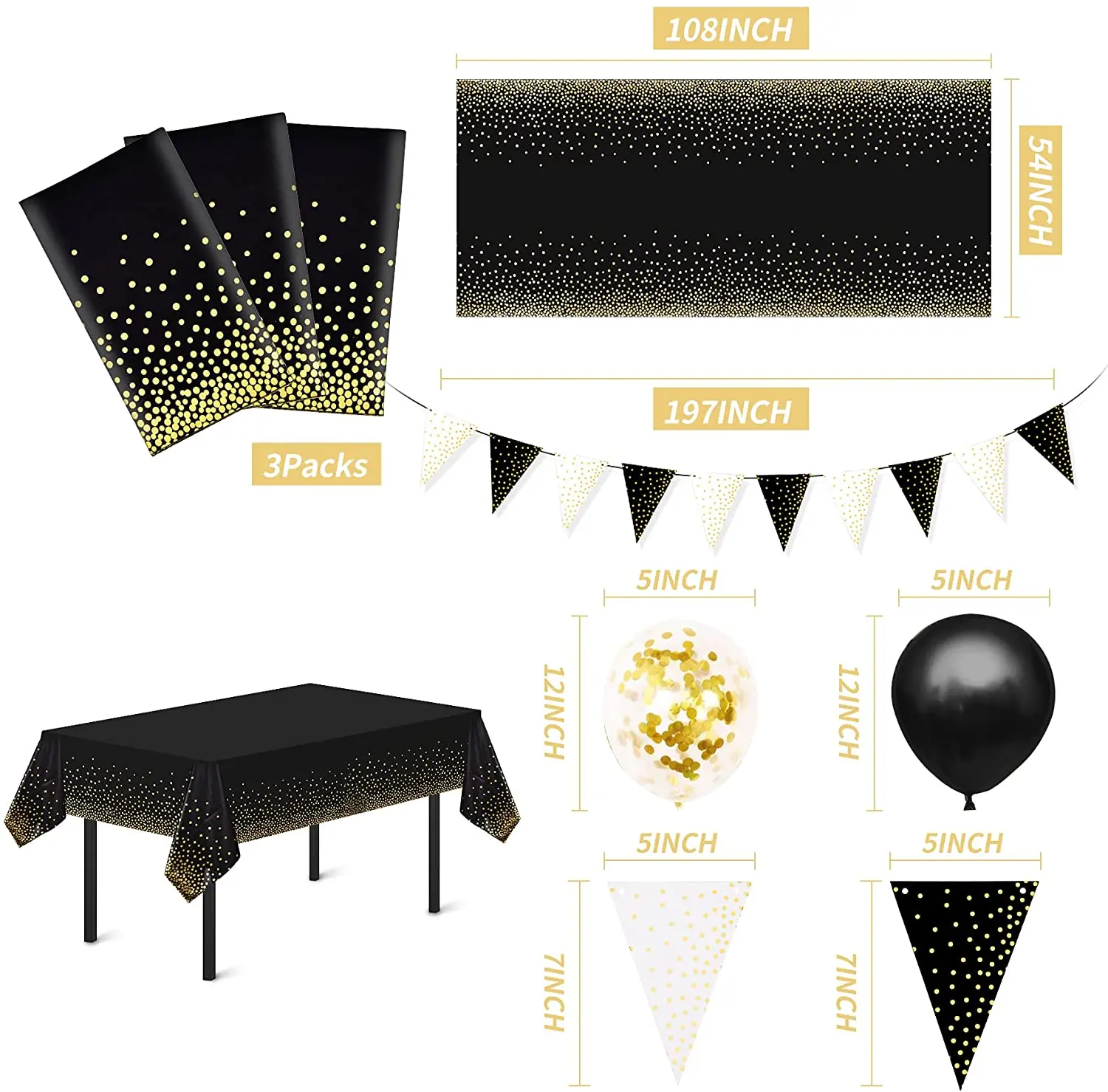 
Plastic tablecloth waterproof tear resistance disposable tablecloth 54 x 108 Inch with black gold dot printed 