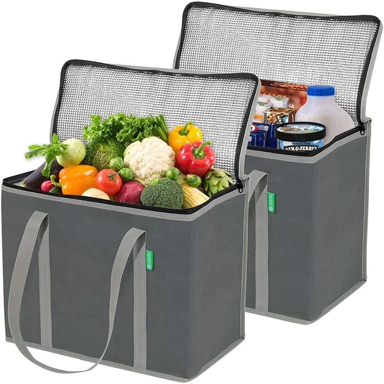 Extra large eco friendly non woven foldable thermal heavy duty insulated reusable tote grocery shopping cooler Bag