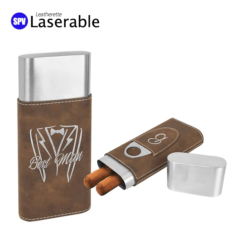 Travel Cigar Humidor Personalized Cigar Cases Hip Custom Laser Engraved Logo Leatherette Portable