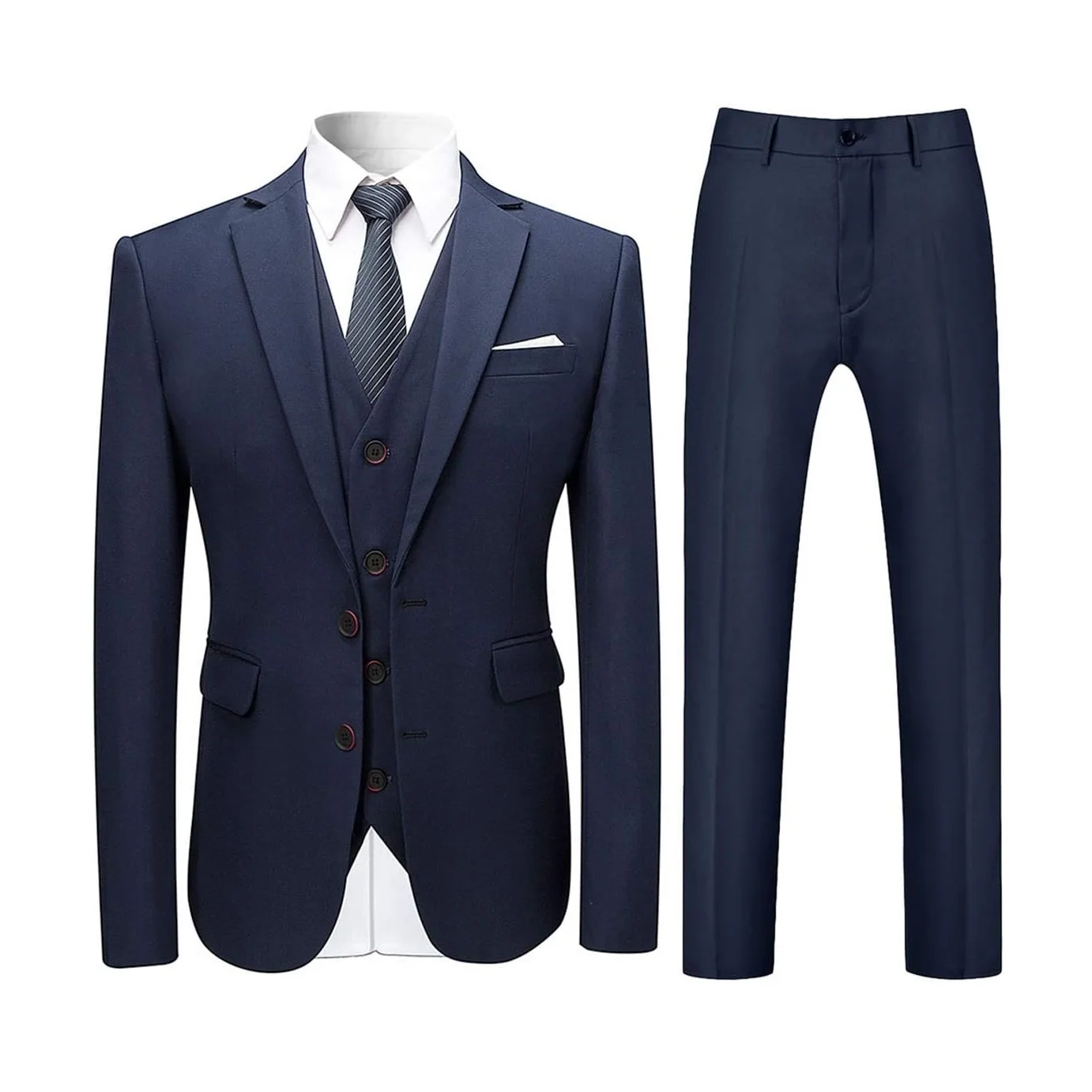 OEM ODM Mens Stylish 3 Piece Dress Suit 100% Polyester Classic Fit Wedding Formal Jacket & Vest & Pants