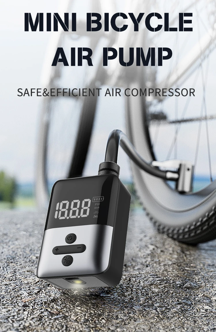 Wholesale Mini Portable Electric Bike Tyre Pump Rechargeable Smart Automatic Bicycle Tire Inflator Wireless Bicycle air Pump