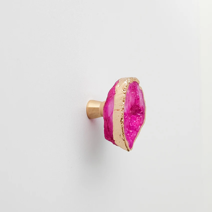 Natural Agate Crystal Geode Knobs Unique Colorful Stone Handle Pulls Thread Brass Small for Door Drawer Bedroom Cabinet