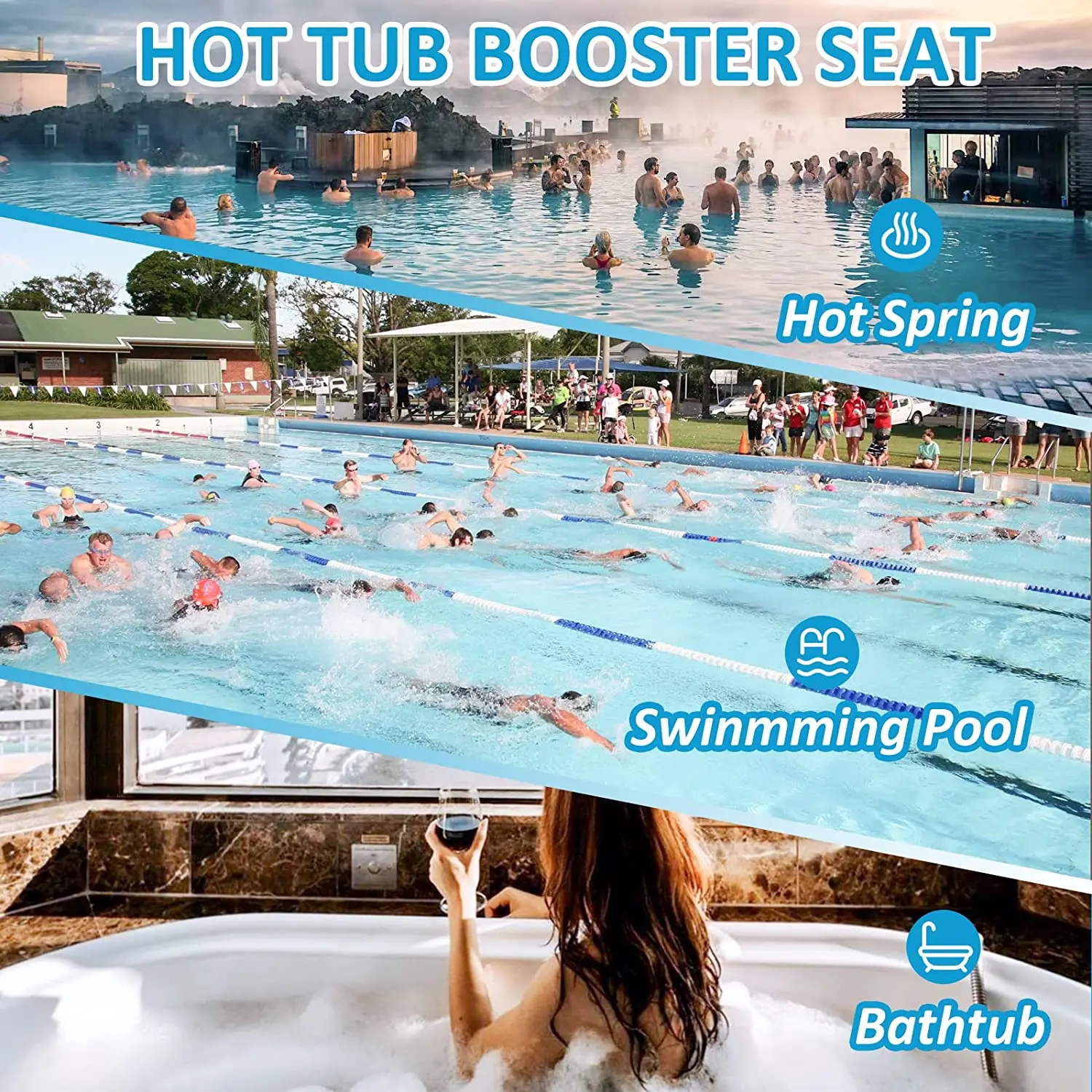 New Quick Dry Ergonomic Hot Tub Booster Cushion Seat Adult Children Bathtub Swimming Pool Booster Cushion With 6 Suction Cups
