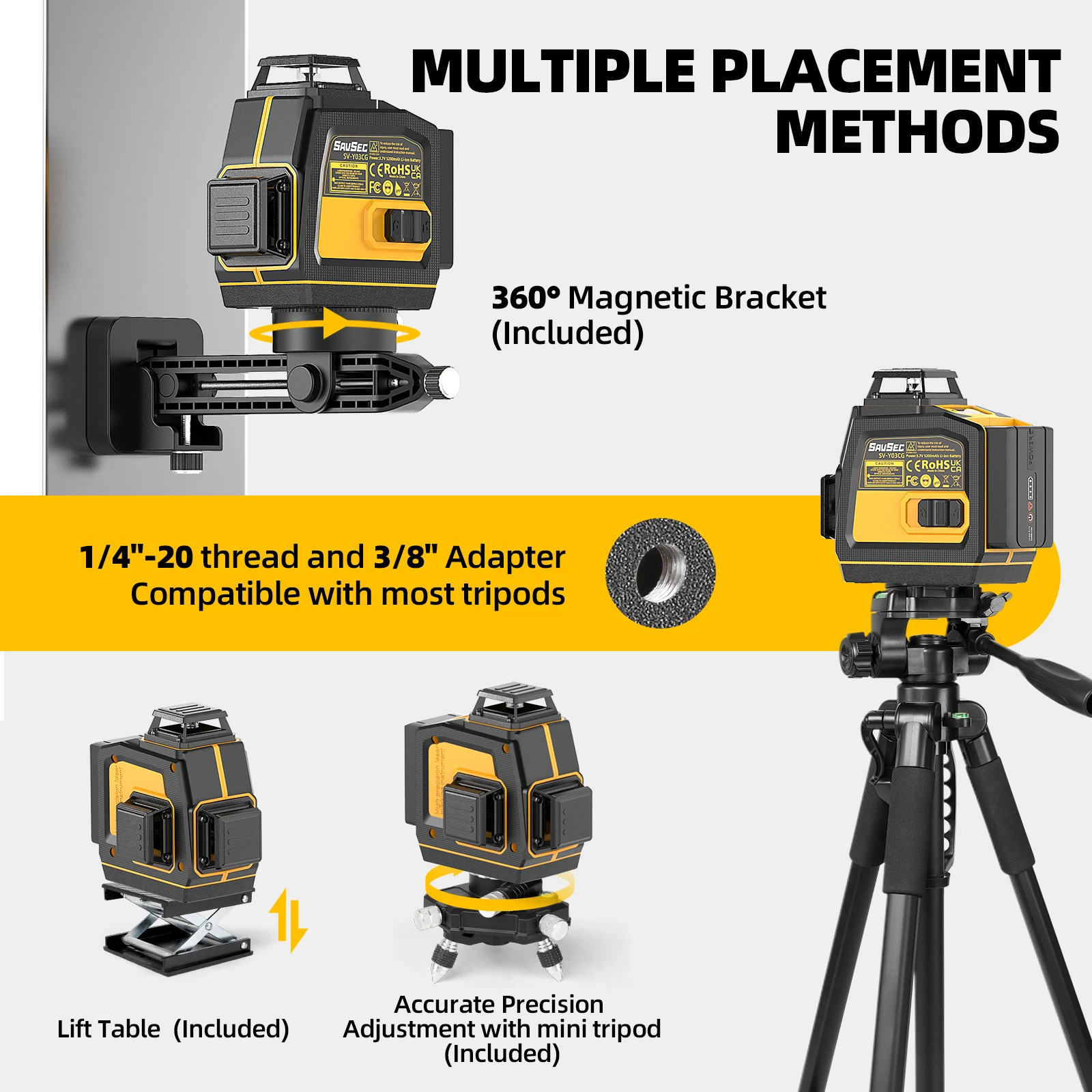 Huepar SV-Y03CG 3D Laser Level Floor Level Machine With Self Land Leveling Laser Kits Laser And Tripod