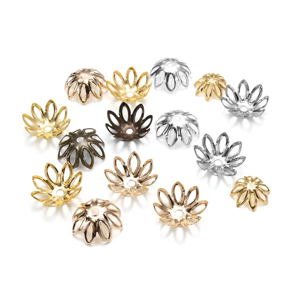 11mm 14mm Pendant Loose Cap Flower Holder 8 Petals Lotus Beads Holder Hollow Flower Spacer Beads for DIY Jewelry Making