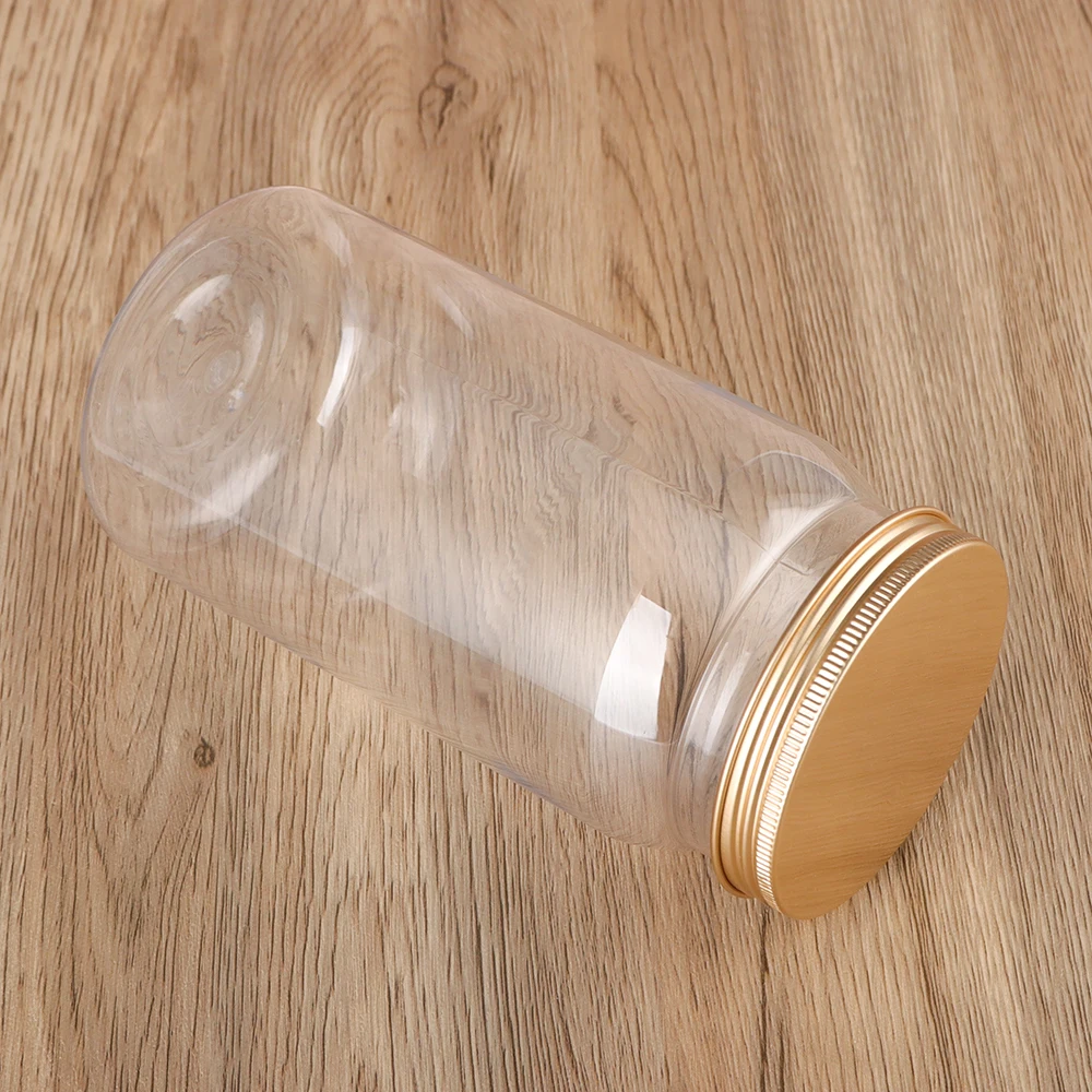 Bpa Free Pet Large Clear Plastic 1100 ml Wide Mouth Kitchen Grain Storage Food Tea Jar With Aluminum Lid
