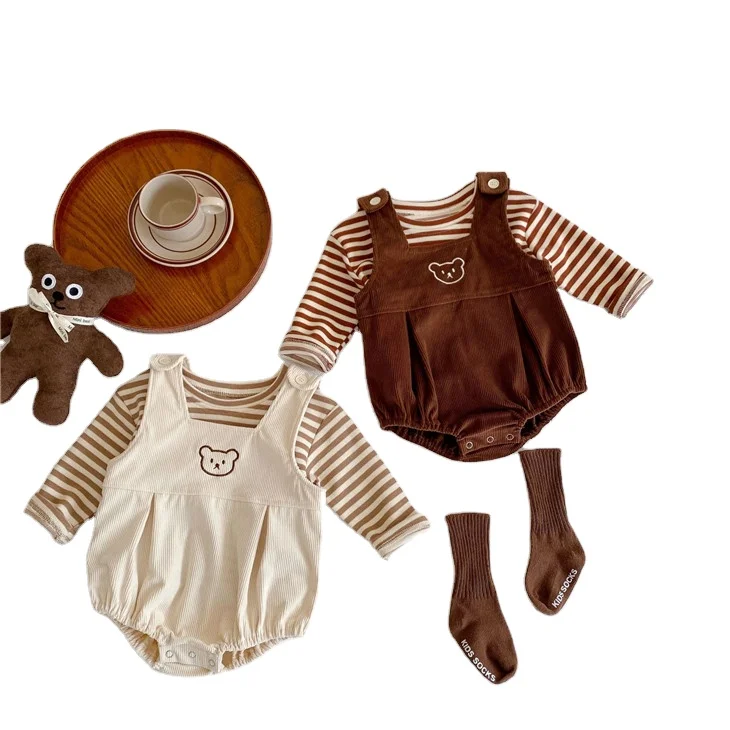 2024 Spring newborn baby girl romper pure cotton stripe t-shirt with straps romper boutique newborn baby clothes romper