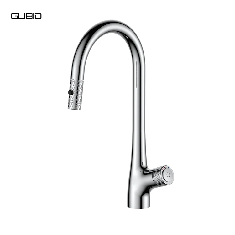 Chrome Plated Tall Kitchen Mixer Faucet with Pull-out Spray Modern Brass Design for Hotels & Industrial Plumbing Fittings