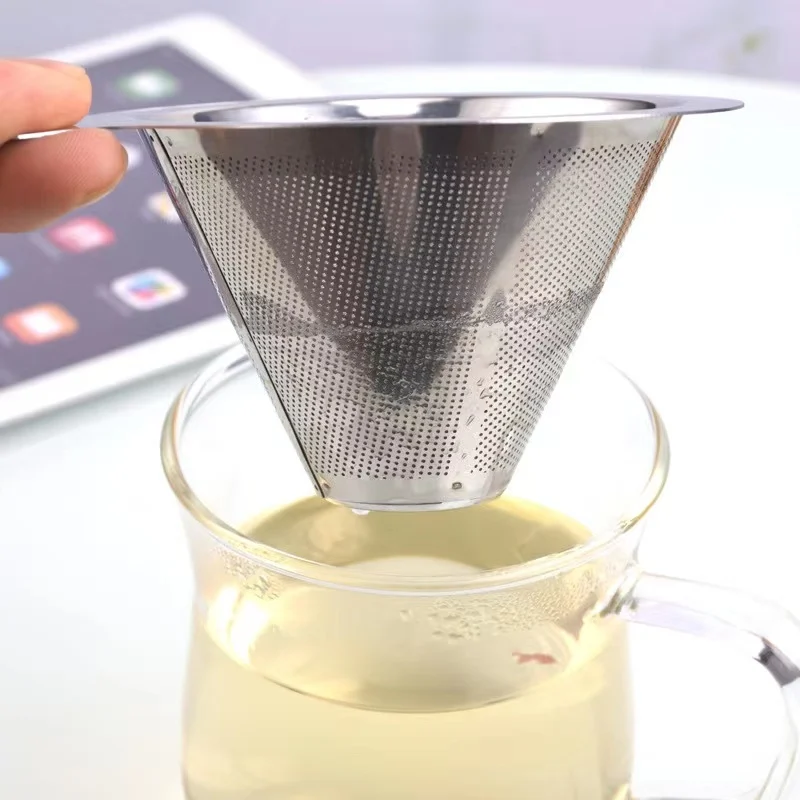 cone shape low moq Loose Mesh Stainless Steel Metal Customized Logo Tea Infuser Strainer Filter with handle
