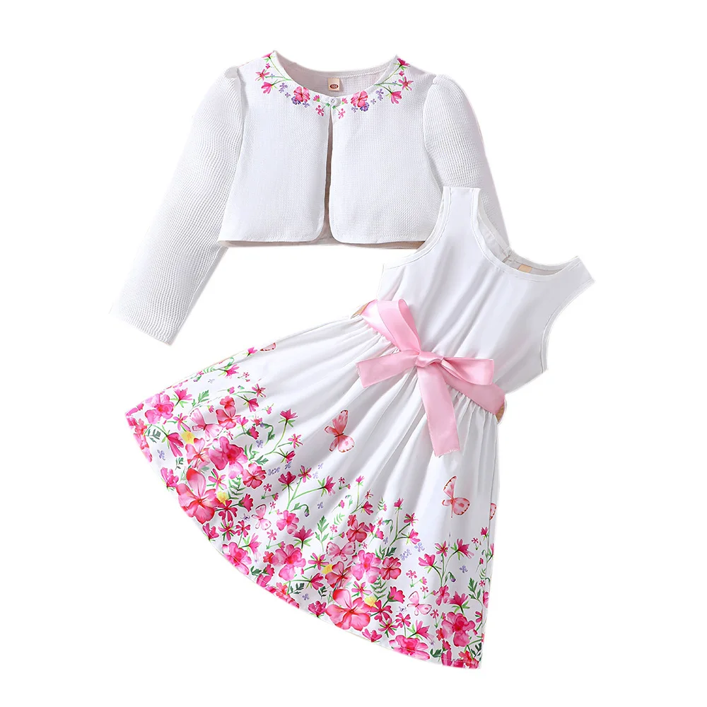 Spring and Summer 3-8 years old Super beautiful and fashionable Floral Girl Dress Suit 2 pieces set