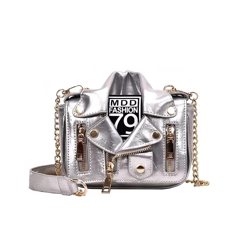 
2021 Trend Unique Bags Jacket Shaped Shoulder Jelly Crossbody Bag Handbags Moneybag Party Purse Red Pu Leather Chain Bag 
