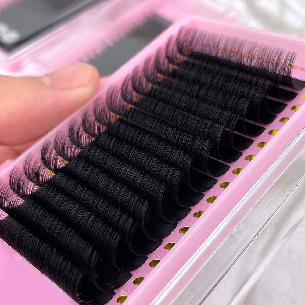 Wholesale Korean PBT Fiber Hand Made Mega Matte Black ODM OEM 0.03 C D Cashmere Lash Extensions Volume trays Soft Vegan Lashes