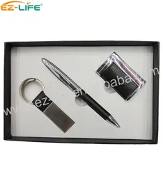 Promotional Luxury Gift Set Lighter Metal Key Ring Chain Business Pen Logo