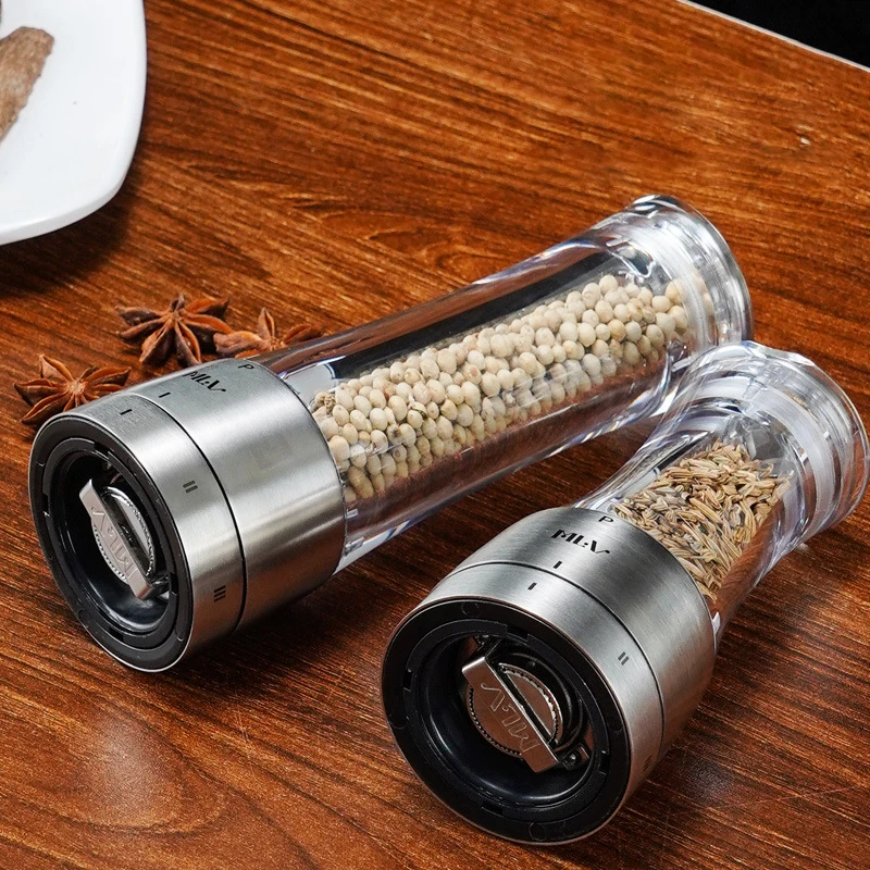 High Quality Stainless Steel and Acrylic Plastic Salt Adjustable Pepper Mill and Salt Mill Pepper Grinder