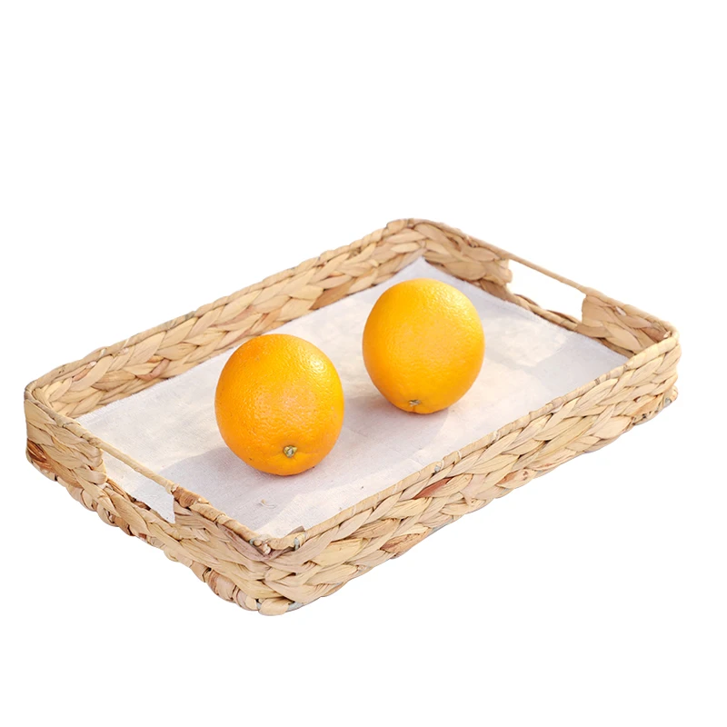 Wholesale Rectangle Water Hyacinth Basket With Handles Water Hyacinth Storage Tray Family Expenses Hand Weaving Tray